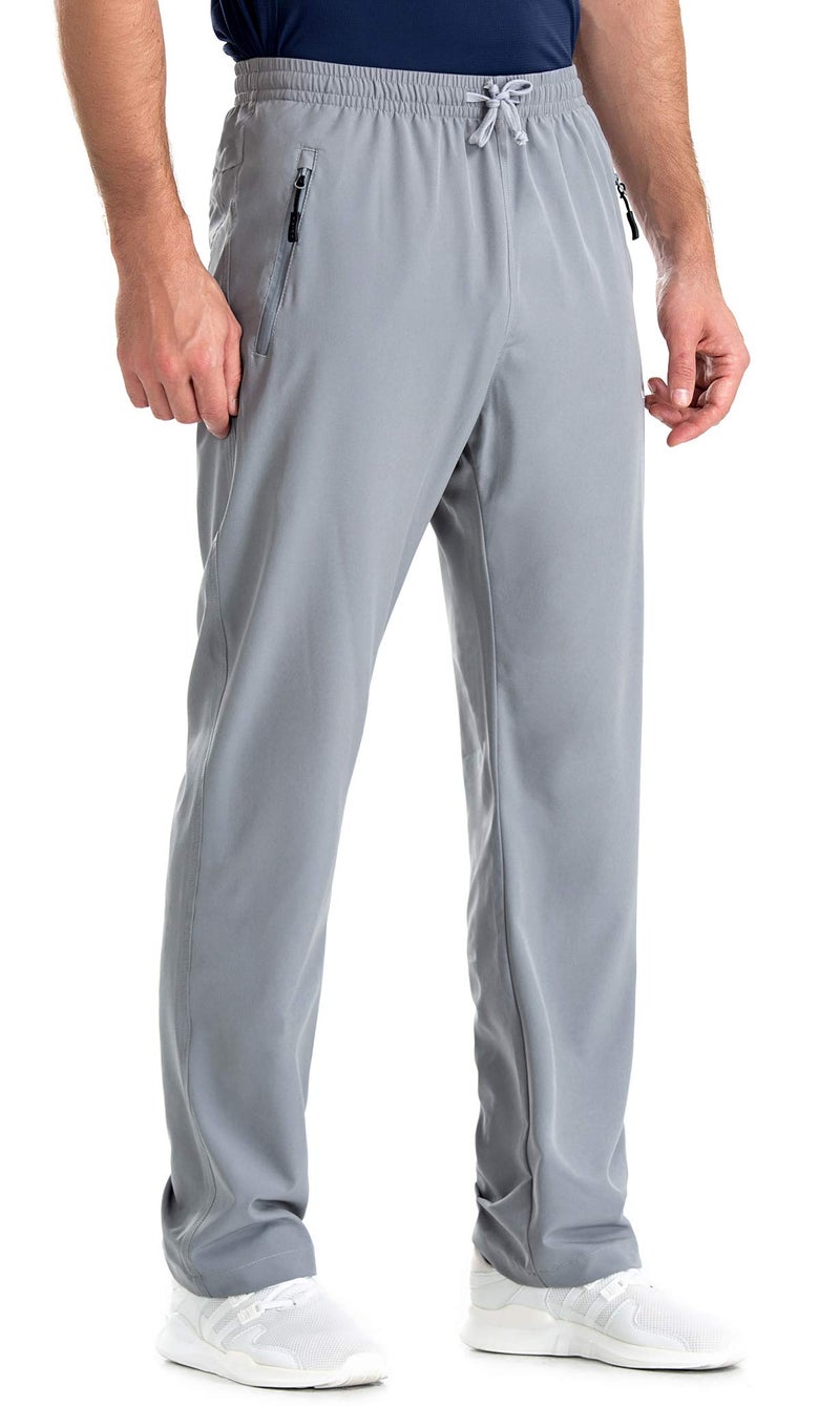 clothin Mens Workout Athletic Pants Elastic-Waist Drawstring Pants for Sport Exercise Travel,Quick-Dry,Stretchy,Light Grey,L(34-37W x 30L) - Image 1